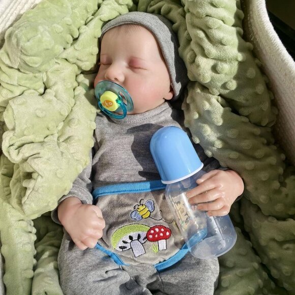 ❤️ Sleeping Boy Baby Doll-19 inch Lifelike Full Body Silicone Vinyl Reborn Baby - Picture 2 of 7